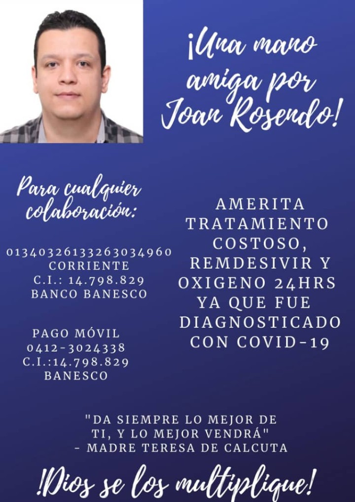 UCLADCyT's tweet photo. #01Abr Todos juntos en apoyo a nuestro Prof. Joan Mendoza, el Decanato de Ciencias y Tecnología de la @UCLAve necesita de una mano solidaria una vez más, tu aporte cuenta. #Colabora https://t.co/vfDaIJNPxn