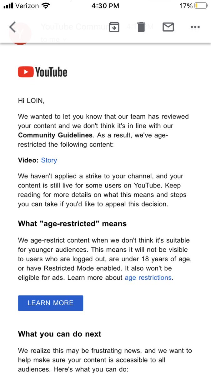 _LOIN_'s tweet photo. @youtube @YouTubeGaming @TeamYouTube I posted a story on my channel, which is a screenshot of a tweet I posted. I instantly got a “strike” for “adult content”? What’s going on? How is a screenshot of this tweet “inappropriate for children”? Why was I instantly struck? April 1 FFS https://t.co/QiSjHW2ZEk