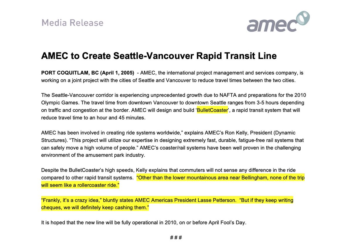 JKageorge's tweet photo. Dynamic BulletCoaster Will Thrill Commuters

... is one of my favorite #AprilFools news releases. It assures commuters that most of the ride will not seem like a rollercoaster, other than in the mountains.

#ridesweneed #arrivesmiling #Cascadia #PNW https://t.co/J28KZYx80m