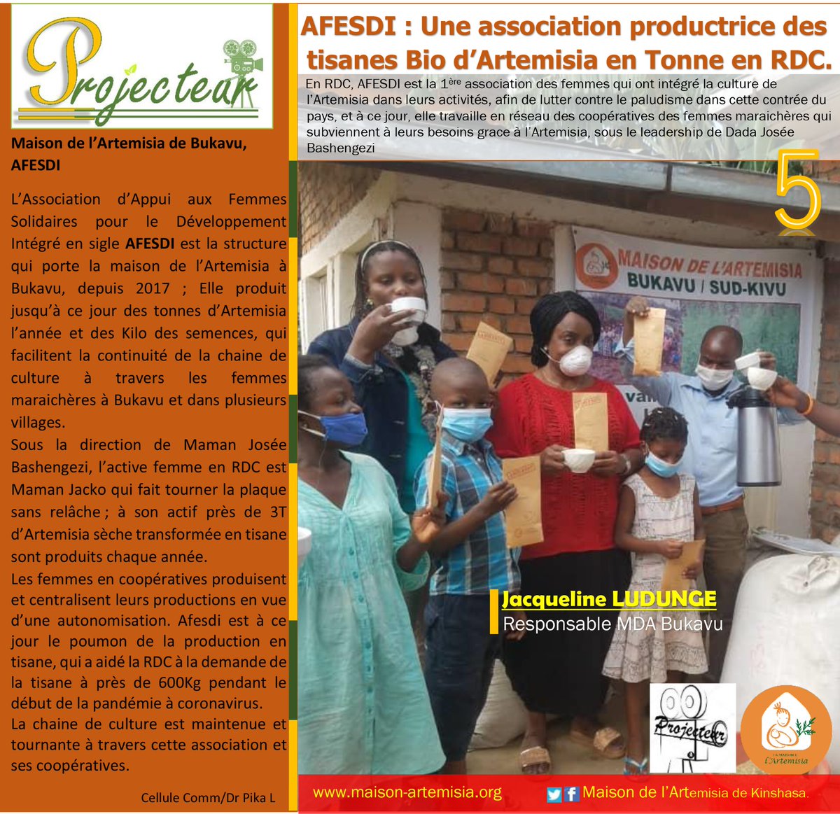 DrPikaL's tweet photo. #ProjecteurSur🎥... #Afesdi avec la @ArtemisiaMaison #Bukavu. 
Les braves dames travaillent et produisent l'Artemisia 🌿 pour sauver des vies en RDC. @fatshi13 @DeniseNyakeru @ONUFemmes @MuyamboKyassa @scodenational @DrFvu @StanysBujakera @RFI https://t.co/bwxfuwxya1