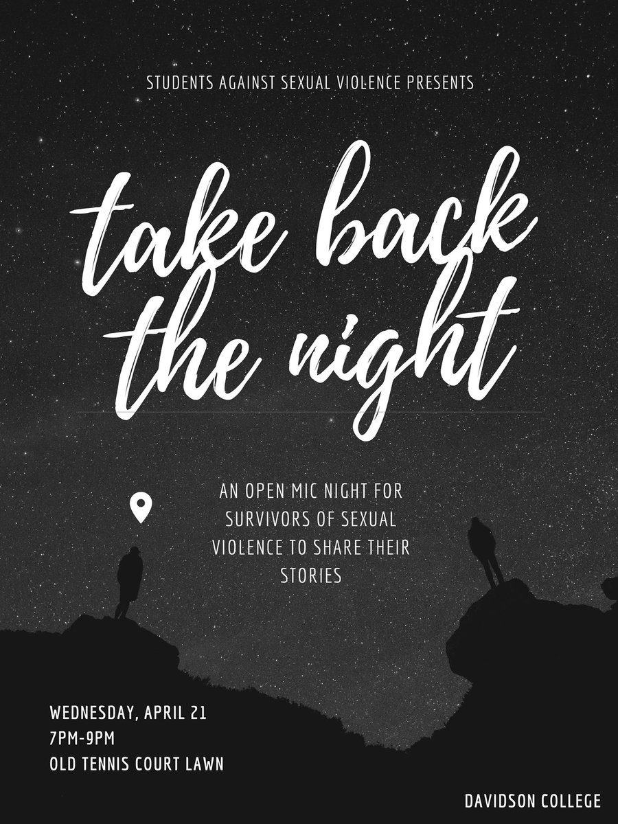 Today is April 1st, which marks the start of sexual assault awareness month. We invite students to join us at this year’s Take Back the Night, which will be hosted on April 21st from 7-9 at the Old Tennis Courts.