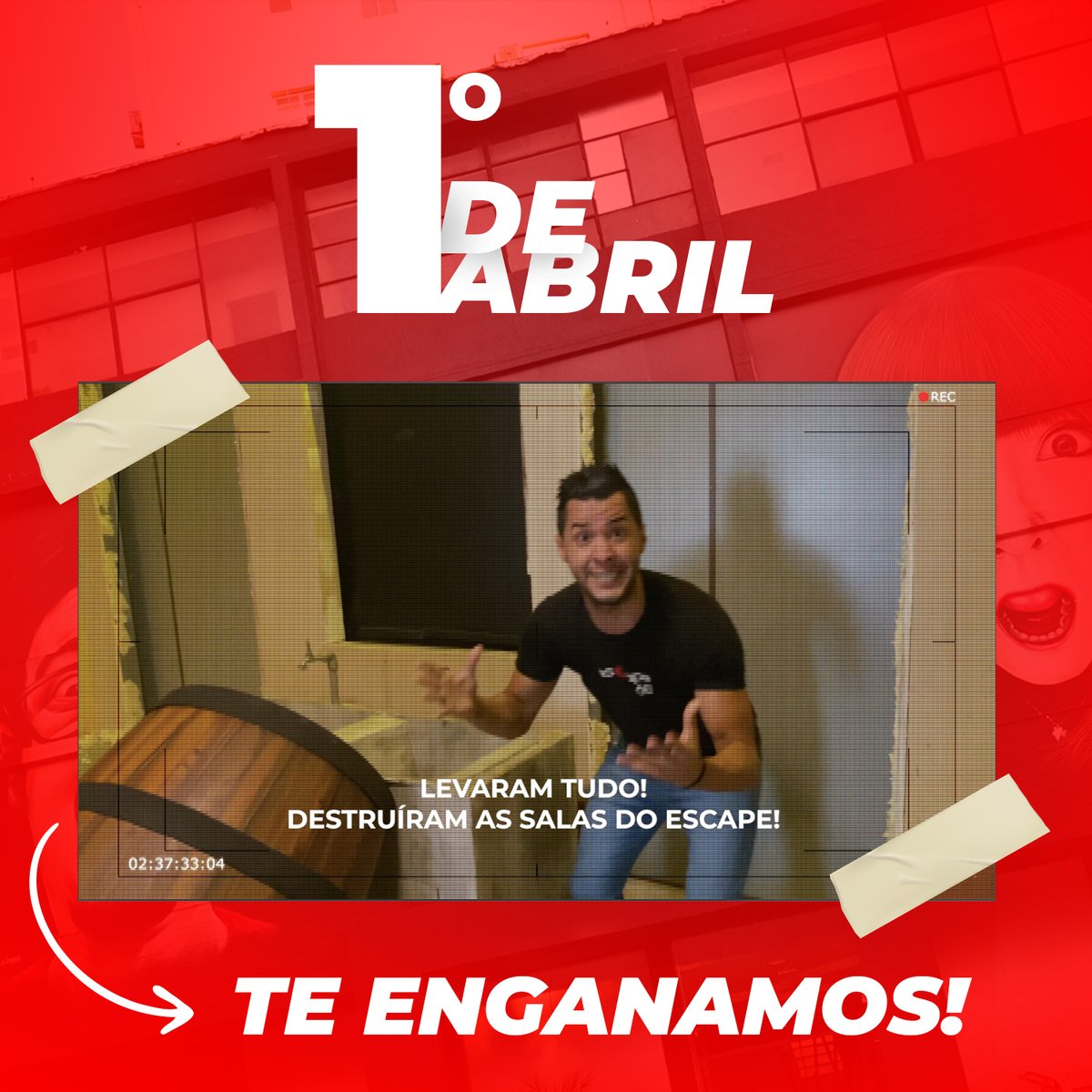 Escape60Oficial's tweet photo. Te enganamos!!! 🤣🤣🤣
Nesse primeiro de abril, queremos desmentir uma de nossas melhores zueiras! 😎
Não, a unidade Jardins não foi invadida. Mas sim! Ela foi destruída! 😱😱😱 https://t.co/OADDx0XSSE