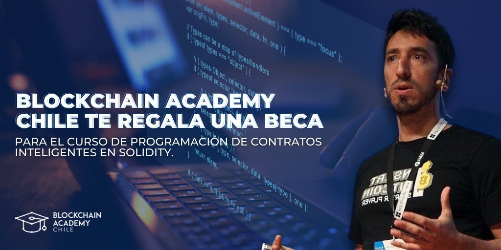 SomosColledge's tweet photo. 🎁 Blockchain Academy Chile te regala 1 Beca Full para participar del curso de programación de contratos inteligentes con Solidity😎

Reglas:
1. Seguir a @blockacademycl
2. Dar RT a este post
3. Completar este formulario https://t.co/VyIdmQ6aCu https://t.co/KQkO9Sx8N2