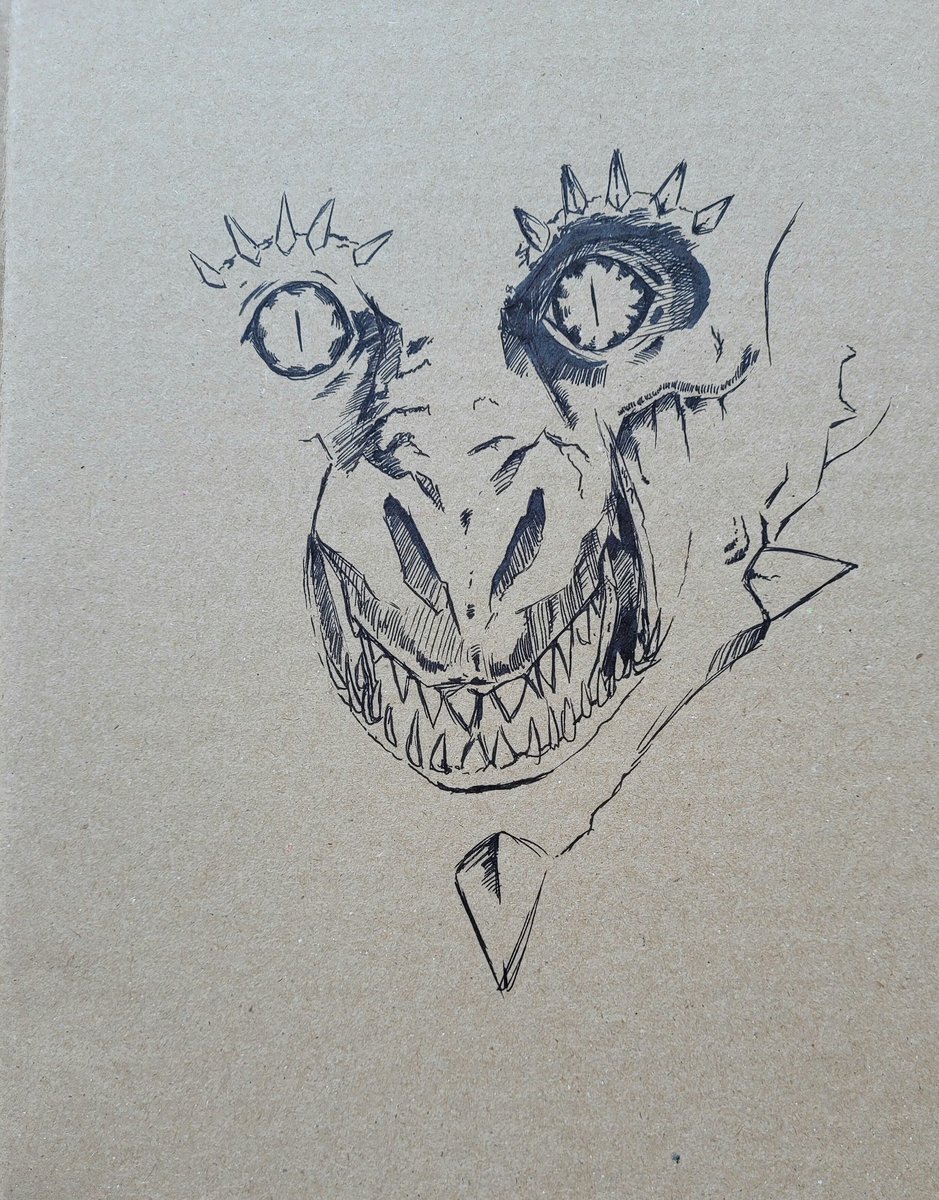 HookEyeStudio's tweet photo. Oof. So I'm trying to draw a dragon head...
Without reference...
Kinda just eyeballing it.
And. Its... a thing
On cardboard with sharpie.
#ArtistOnTwitter #art #illustration #wip #noreference #happning #dragons #oof https://t.co/j36bRjLuEN