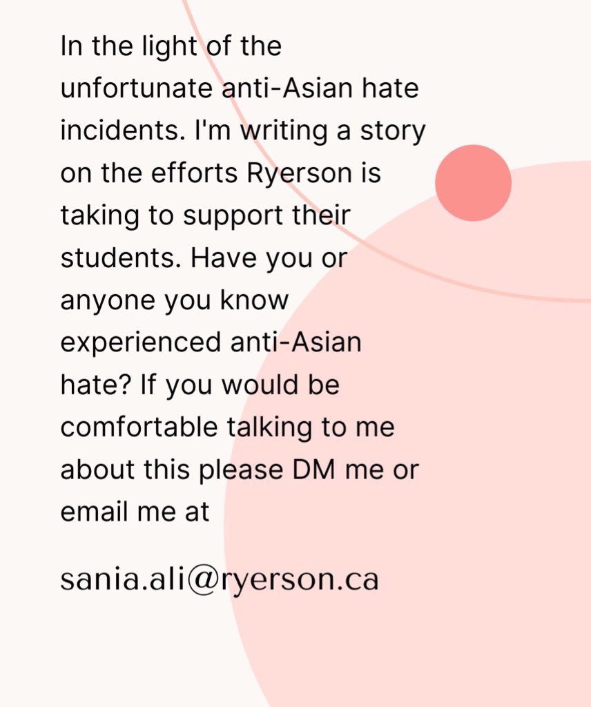 STORY CALLOUT for Toronto students, broadening the search so you don’t have to necessarily be attending Ryerson. I would love to speak to someone regarding this only if you are comfortable <3