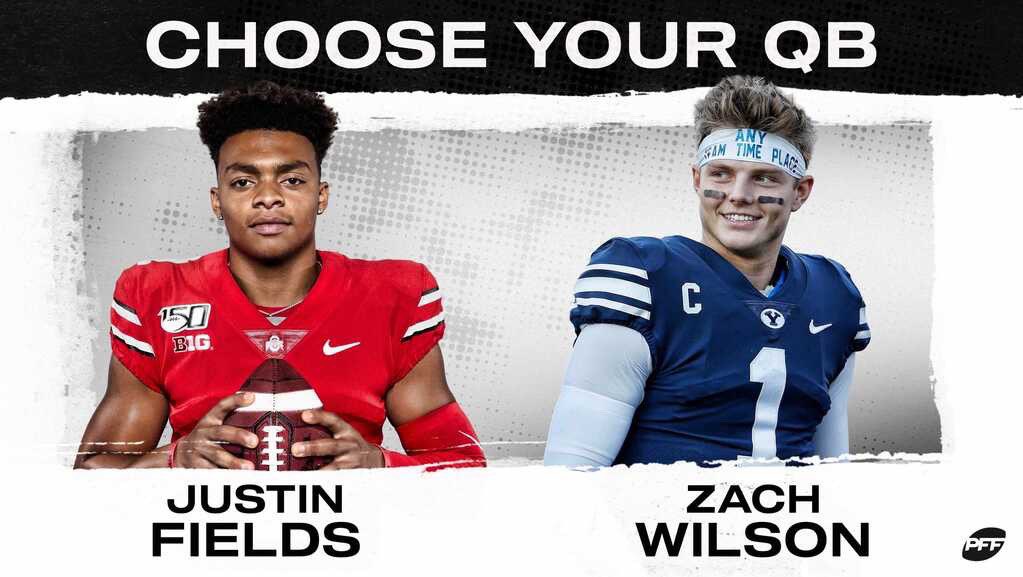 PFF's tweet photo. Choose your QB: 

🔁 Zach Wilson 
❤️ Justin Fields https://t.co/bF2Muj6Nbz