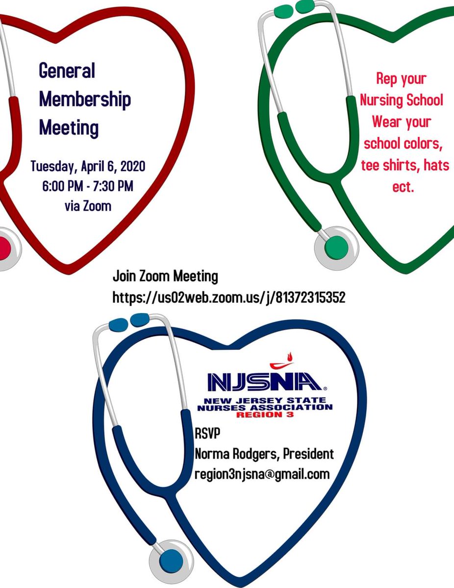 normarn722's tweet photo. Region 3 General Membership Meeting
Rep your Nursing School!

Tuesday, April 6, 2021
6:00 PM - 7:30 PM
via zoom
RSVP: region3njsna@gmail.com https://t.co/GpwWS0gyf0