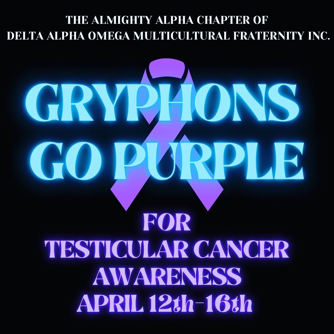 UTA_DAO's tweet photo. 🔵 GRYPHONS GO PURPLE 🟣 
The Almighty Alpha Chapter of Delta Alpha Omega Multicultural Fraternity Inc. is excited to present its events for Testicular Cancer Awareness Week! 🔥 Join the Brothers and make sure to come out to our events to learn more! All links will be in our bio! https://t.co/pL3NW8lRlC