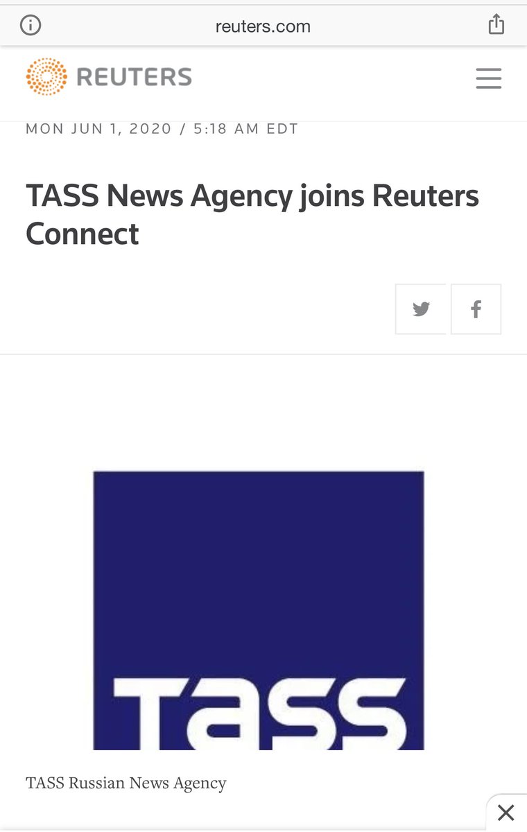 Reuters is partners with TASS, a Russian Federation entity that promotes Putin’s propaganda. Reuters President Michael Friedenberg, said in 2020: “I’m delighted TASS and Reuters are building upon our valued partnership by having TASS join Reuters Connect.”  https://twitter.com/mhmck/status/1377683222532870150