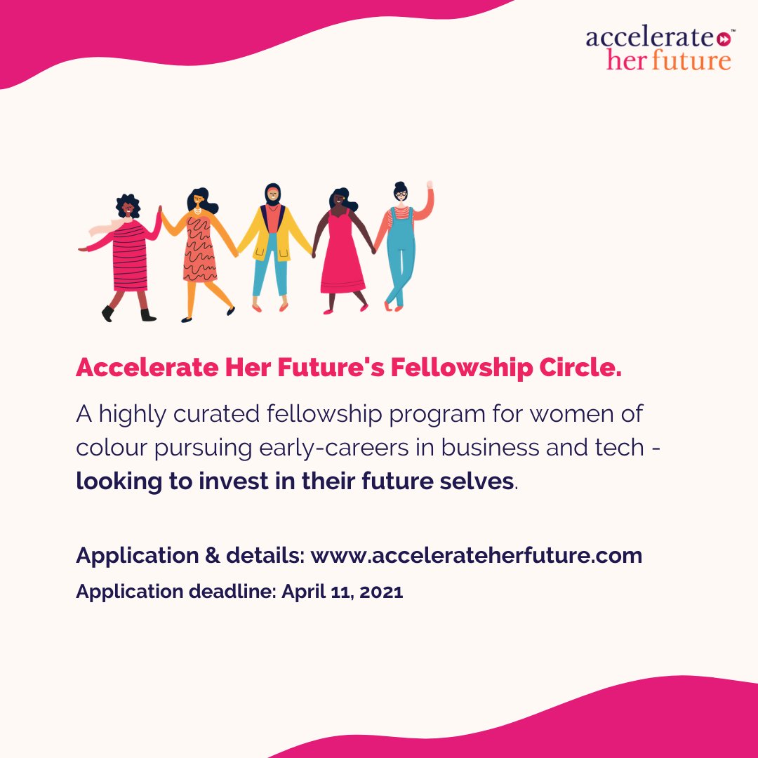 AHF’s Fellowship Circle is a 10-week by-application program designed by BIWOC for BIWOC providing small group mentorship circles, career learning labs, fireside chats, and networking with managers and leaders from top business and tech companies. 

Visit accelerateherfuture.com/fellowship-cir….