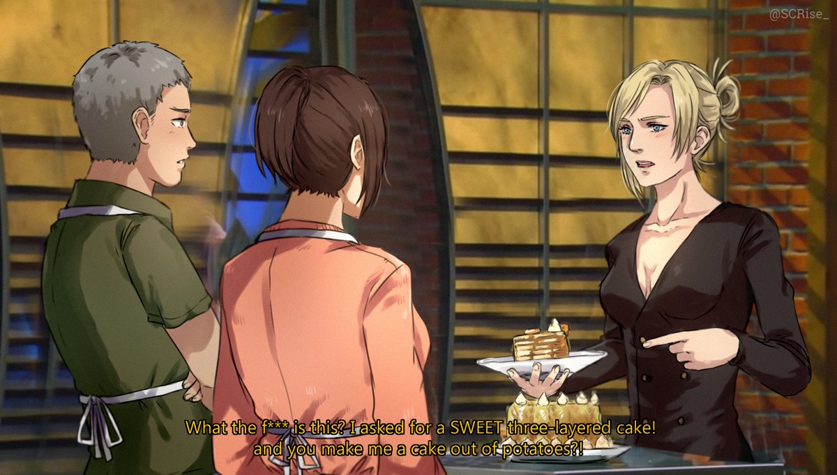 SCRise_'s tweet photo. They're a little confused 😅

AOT x Masterchef AU 

#AttackOnTitan #ShingekiNoKyojin https://t.co/bHOttNPhs9