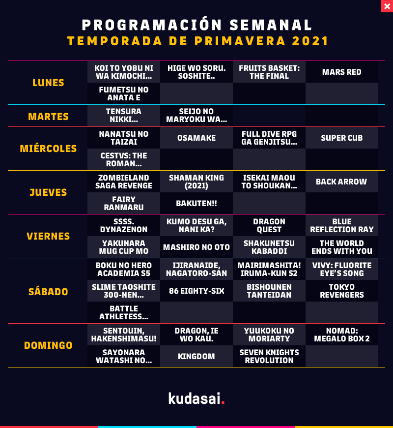 Calendario semanal de los animes 😵😱