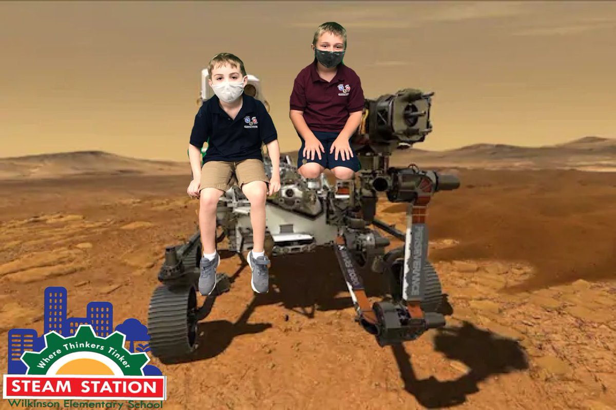 Just a casual ride on the <a href="/NASAPersevere/">ARCHIVED - NASA's Perseverance Mars Rover</a> rover in <a href="/WilkinsonSCS/">Wilkinson Elementary</a> #STEAMstation this morning for @FirstiesInSTEAM first graders! #WilkinsonRising