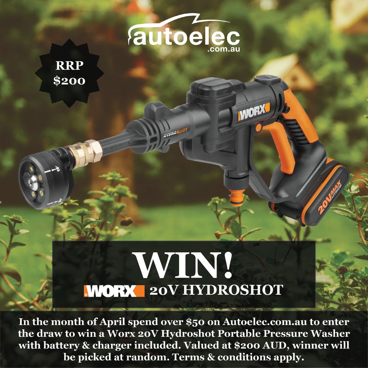 Autoelec_aus's tweet photo. Autoelec is proud to announce April’s VIP Customer Giveaway. One lucky customer will be able to win a Worx Hydroshot Portable Pressure Washer with battery &amp; charger included.

​T&amp;C's and details can be found https://t.co/zYXwDKxa5P https://t.co/FNQGiH9rZw
