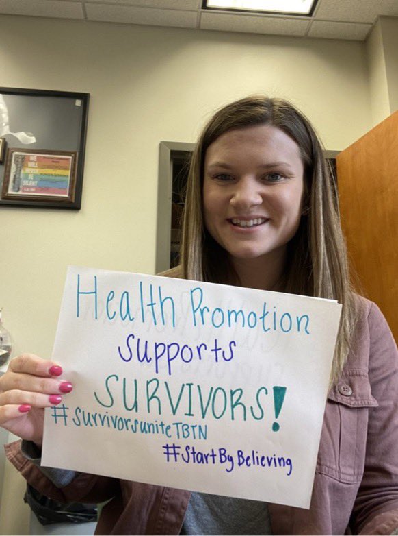 Health Promotion supports and believes survivors‼️ Shout-out to one of our graduate assistants, Rachel, for the great message 😊 

#SurvivorsUniteTBTN 
#StartByBelieving