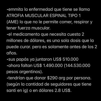 DinamicasSimon's tweet photo. EMMITA NOS NECESITA. 

Tenemos que difundir este caso, de una pequeña que padece de atrofia muscular espinal tipo 1, pueden leer en la imagen o ver las historias de @santumaratea1 #TODOSCONEMMITA 

AYUDA PARA EMMITA!🙌

(abajo los números de cuenta) https://t.co/3heCxiblL5
