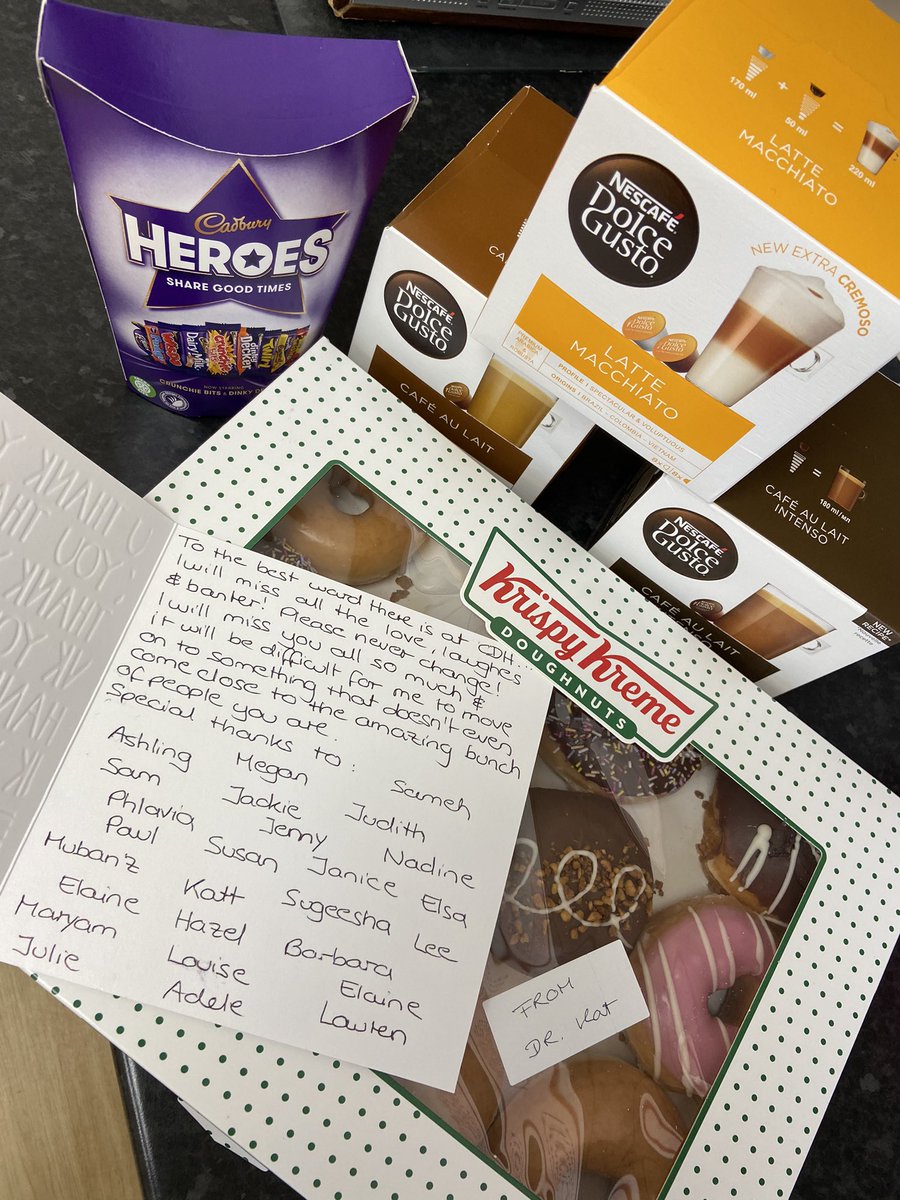 hazelwoodcdh's tweet photo. A lovely card and treats for the staff on @hazelwoodcdh from Dr Kat Koesling. A great doctor who will be missed by all of us on the ward 🥰🥰@KathMaddison @HowlesJohn @LancsHospitals https://t.co/18t0rACo7Z