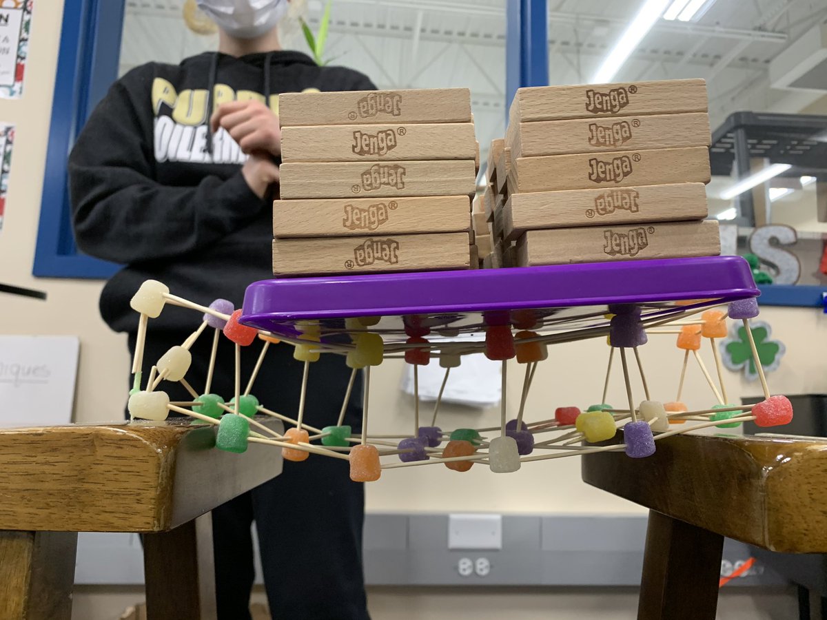 GorakBrandi's tweet photo. Gumdrop Bridge Demolition Day winners!  1st place- 86 Jenga Blocks 2nd- place 68 Jenga Blocks 3rd place- 62 Jenga Blocks #WISROCKS #engineersinmaking https://t.co/nS87ajmdME