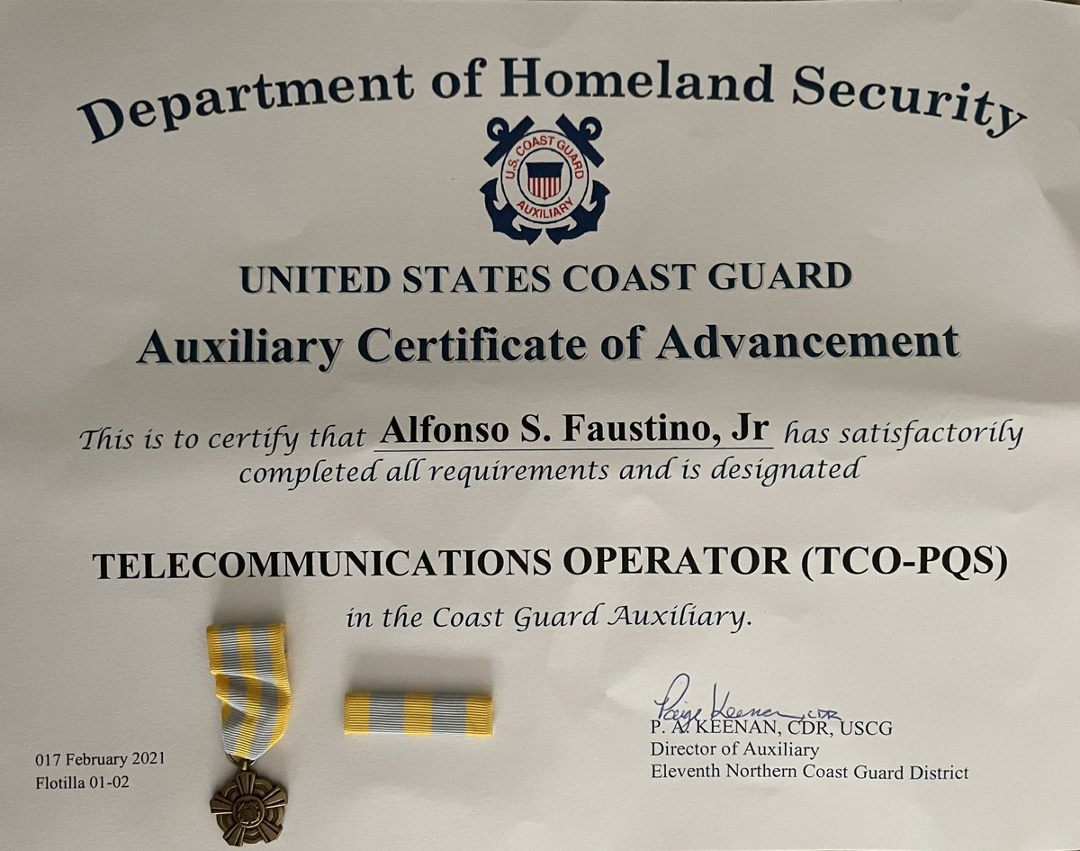 AlfonsoFaustino's tweet photo. I became a #HAMRadio Operator for one reason...to qualify for the @USCGAux. After getting in, my next goal was to become a #TelecommunicationsOperator (TCP-PQS). After hours of studying, testing, and inspections, I achieved this goal. #USCG #MotorolaSolutions #uscgauxiliary https://t.co/uxCN6kIXbr