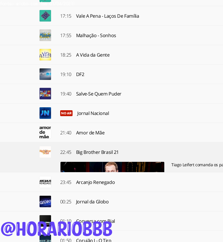 Saudade Do Bbb On Twitter De Acordo Com A Programacao Da Globo De Hoje 01 04 2021 O Bbb Comecara As 22 45 Horario De Brasilia Mas Fiquem Ligados Alguns Minutos Antes Pois A Globo