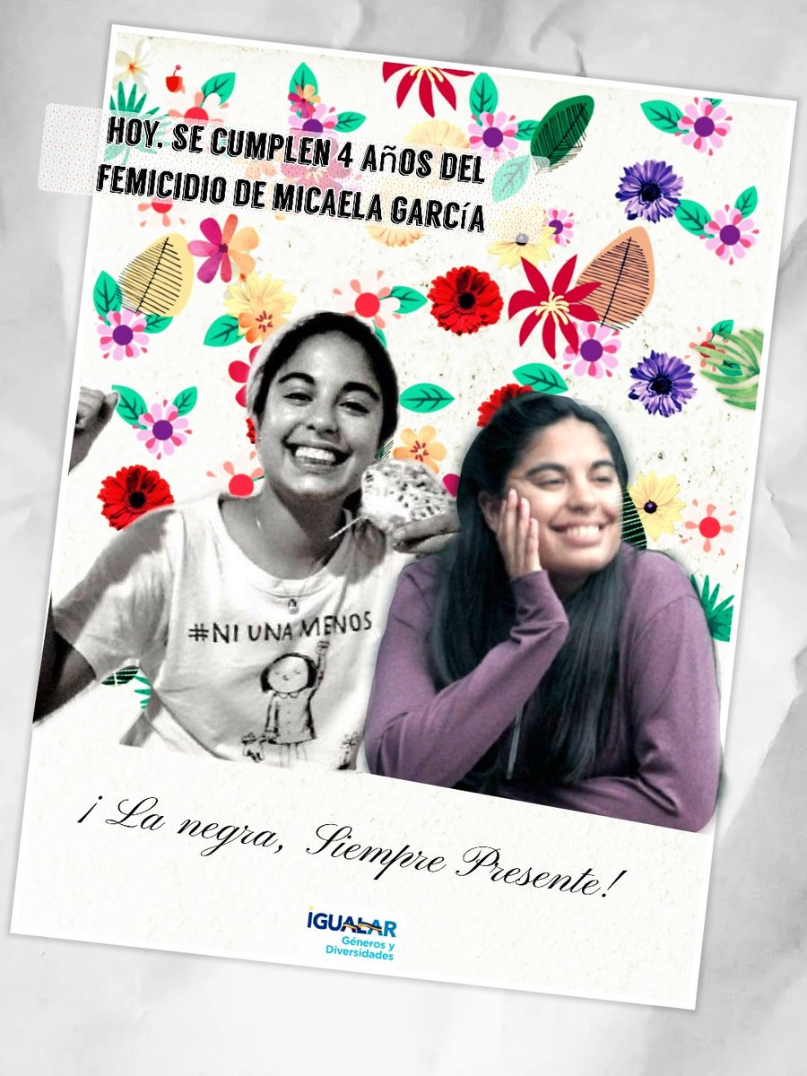 Hoy hace 4 años Micaela García, la joven de 21 años, fue víctima de #femicidio  en Gualeguay, Entre Ríos.

La #leymicaela , que lleva su nombre, establece la capacitación obligatoria en perspectiva de género y prevención de las violencias por razones de género .
#MicaelaGarcia