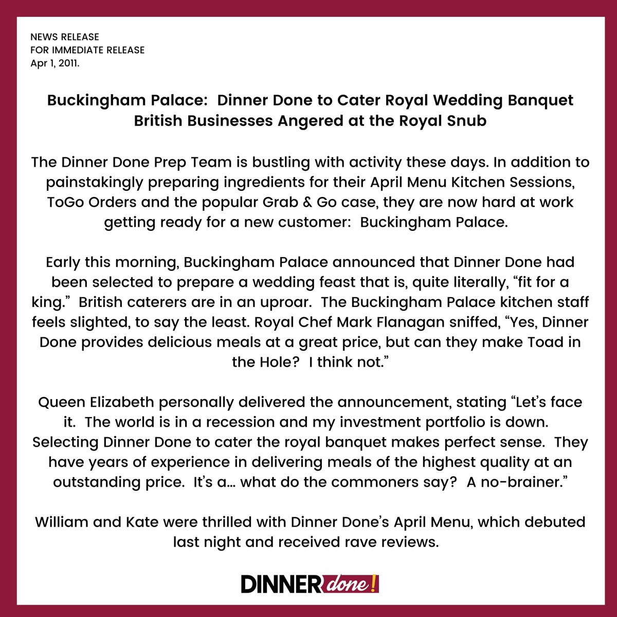 dinnerdone's tweet photo. dinnerdone TBT to our April Fool's Day email ten years
(!) ago. 🤣

#dinnerdone #aprilfoolsday #royalcaterers https://t.co/bHk83Tt66G