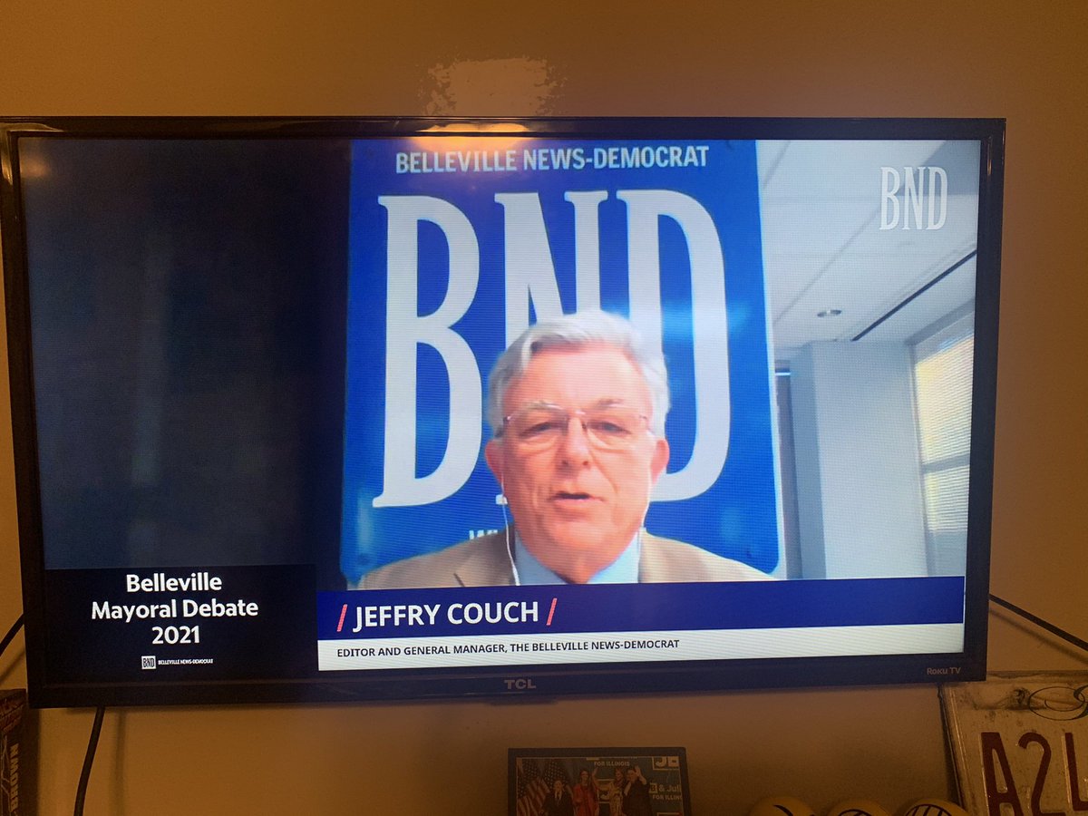 JoeBReporter's tweet photo. Spending my evening watching my @mcclatchy colleague @kelseylandis moderate a Belleville Mayoral Debate for the @bellevillenewsd. Great intro by @jcouch #readlocal #subscribelocal. https://t.co/6xUEbKmiwg