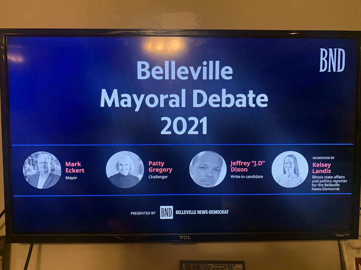 JoeBReporter's tweet photo. Spending my evening watching my @mcclatchy colleague @kelseylandis moderate a Belleville Mayoral Debate for the @bellevillenewsd. Great intro by @jcouch #readlocal #subscribelocal. https://t.co/6xUEbKmiwg
