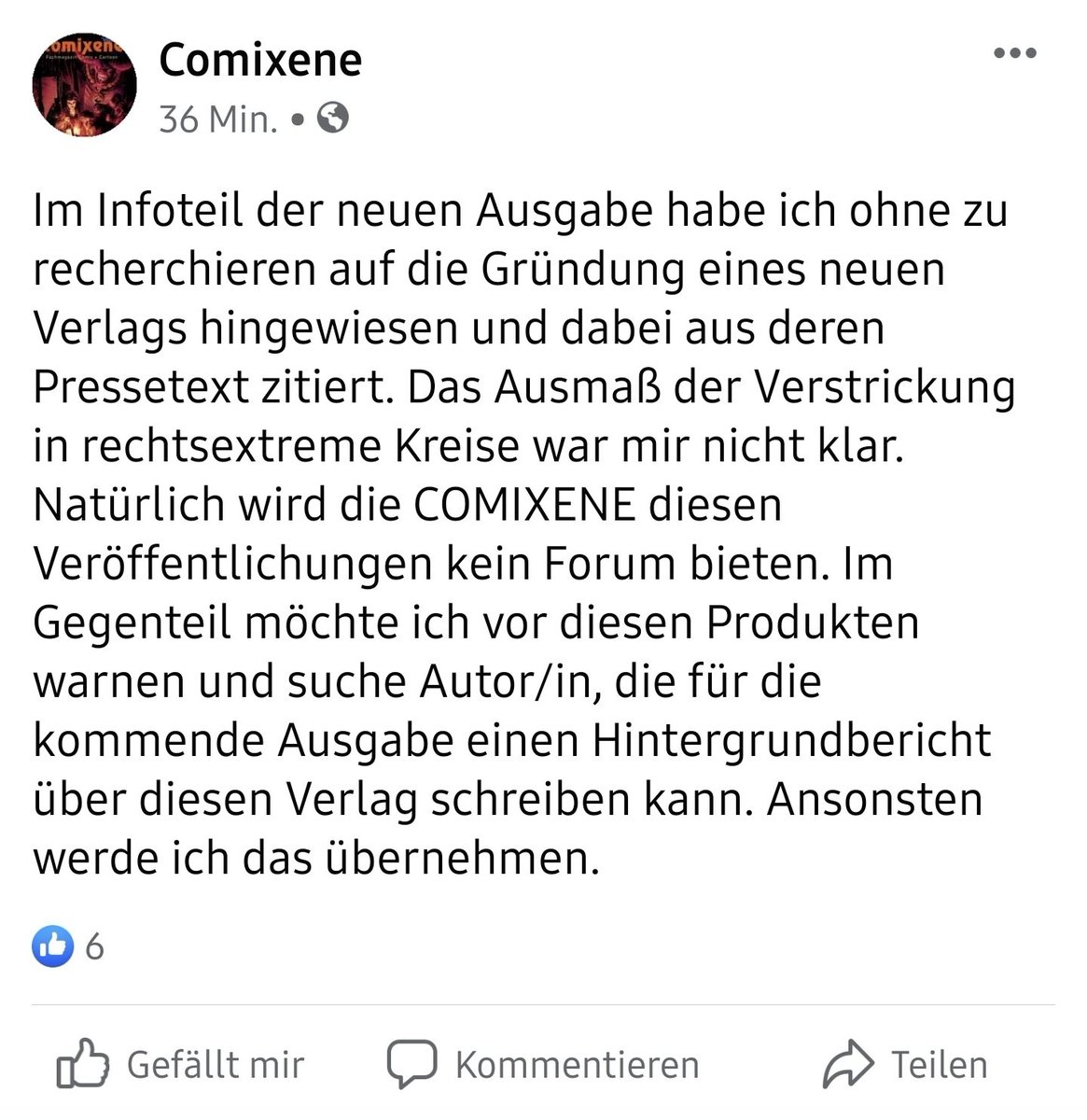 robertwagner198's tweet photo. Was gibt es Neues in der Affäre um #HydraComics und #COMIXENE? Besagtes Comic-Magazin hat sich nicht mit Ruhm bekleckert und Anfang März über 100 kritische Kommentare auf FB gelöscht. Das am 24. Februar verfasste FB-Posting (⬇️) ist mittlerweile komplett gelöscht worden. /31 https://t.co/TUiaMfPw0u
