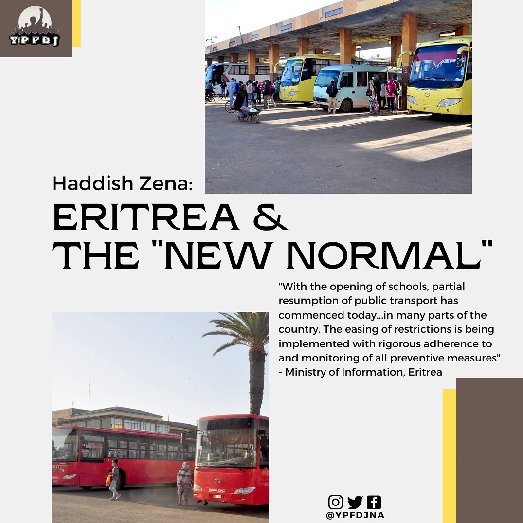 YPFDJNA's tweet photo. On Monday, MOI announced that public transport has began partial operation. The 'New Normal' is something we're all getting use to as we cont' to navigate life during a pandemic...1 step at a time. Ajona deki Eri! 🇪🇷

(COVID-19 preventative measures are being monitored). #Eritrea https://t.co/qchO2yUbaE