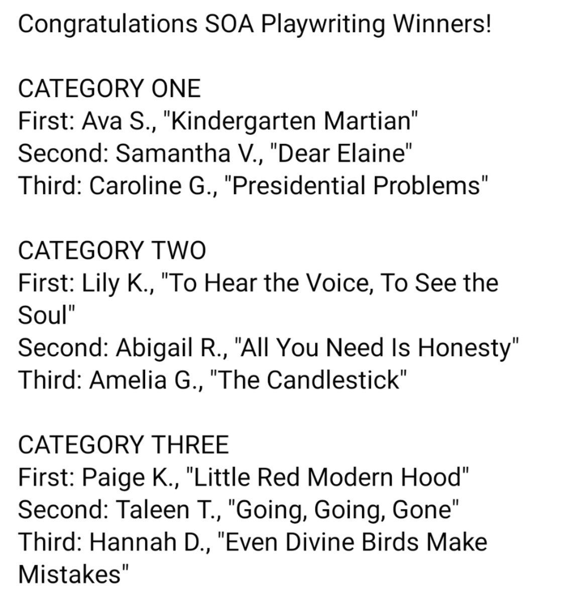 ycsdSOA's tweet photo. Congratulations, SOA playwriting winners! #ycsd #ycsdengage #ycsdlead https://t.co/i9EFUFXsSb