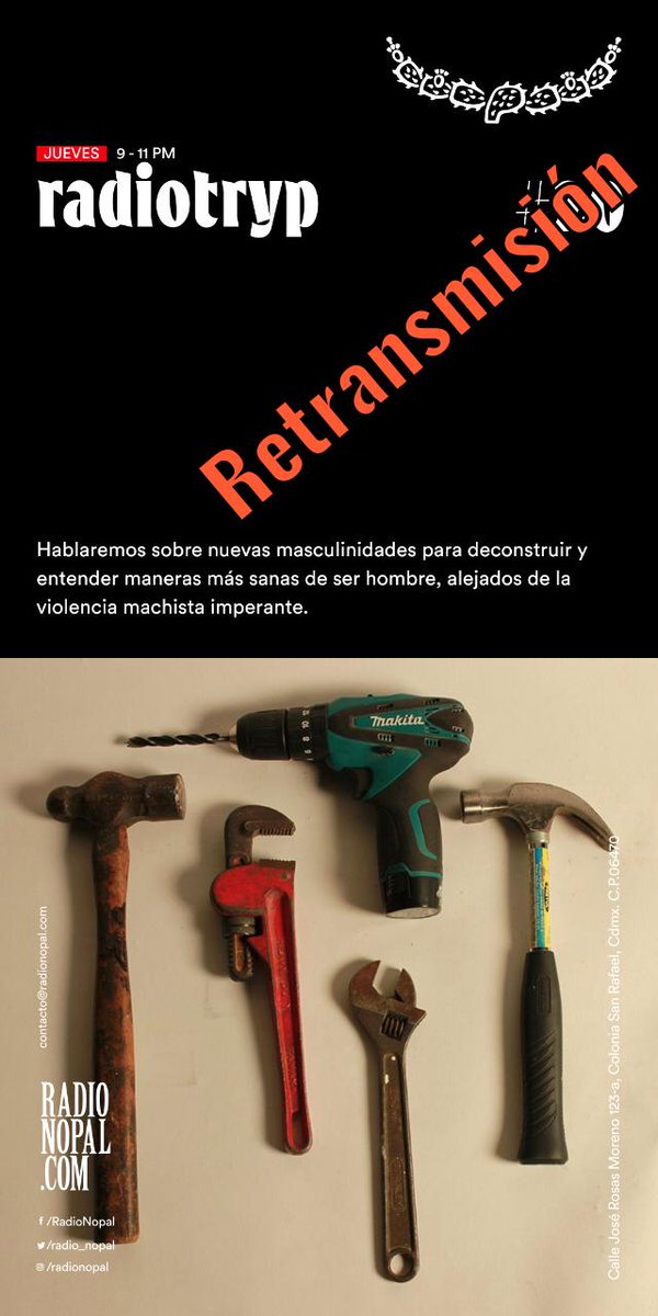 radiotryp's tweet photo. ¡HOY EN RADIOTRYP!

Retransmisión de nuestro episodio sobre masculinidades con los psicólogos @Sr_Danno y Felipe Robles.

9pm en
https://t.co/zStPW8cXLI

@radio_nopal https://t.co/AMD6k2kIhm