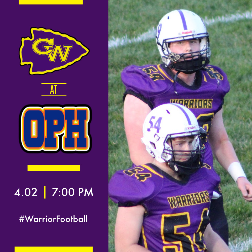Tomorrow evening...

#Warriors (1-1) at Oblong/Pal-Hut (0-2)

4.2.21 | 7 PM