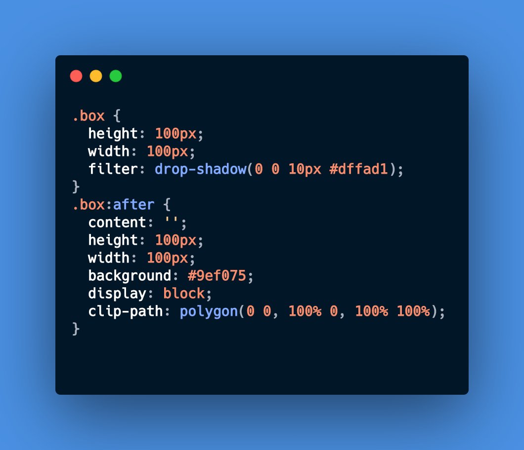 jhey 🔨🐻✨ on Twitter: "CSS Tip! ✨ Use "clip-path: polygon()" to create shapes with CSS 😎 Need a drop shadow? Apply the "clip" to a pseudo-element 👍 Check this demo that's a " jhey 🔨🐻✨ on Twitter: "CSS Tip! ✨ Use "clip-path: polygon()" to create shapes with CSS 😎 Need a drop shadow? Apply the "clip" to a pseudo-element 👍 Check this demo that's a "