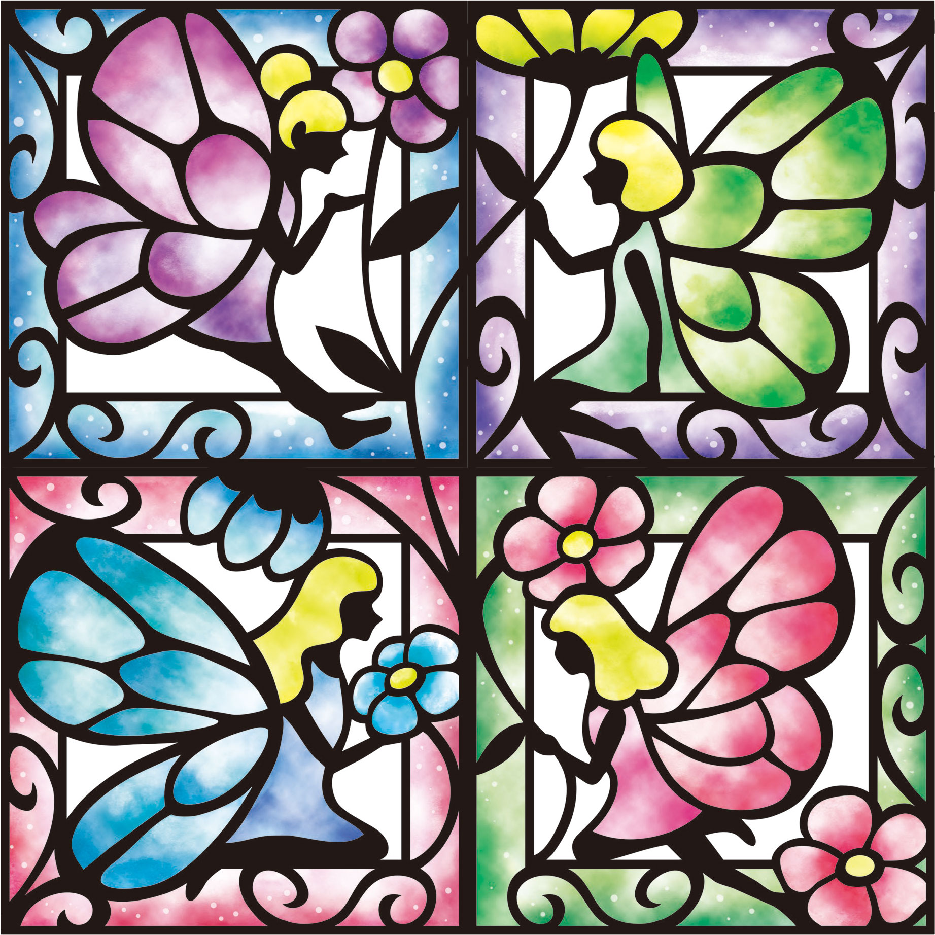 ステンドグラス風 切り絵 桜の妖精