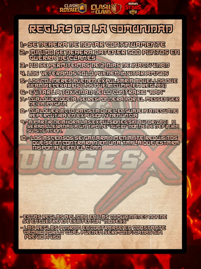 ⚔️ ACTUALIZACIÓN DE REGLAS DE LA COMUNIDAD DE LOS CLANES DE DIOSESX⚔️