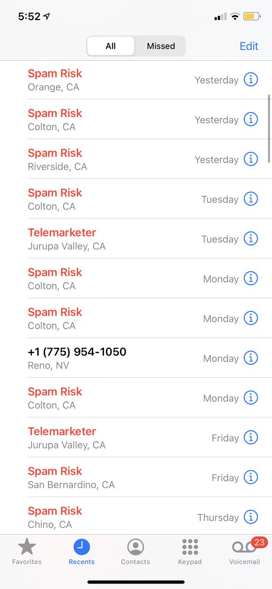 Anyone else’s call log look like this? I’ve added my number to the Do Not Call registry but it hasn’t helped. Any suggestions welcome. These people don’t stop! <a href="/ftc/">FTC</a> <a href="/techftc/">FTC's Office of Technology</a> <a href="/RKSlaughterFTC/">Rebecca Kelly Slaughter</a> @FTCPhillips @ChopraFTC @CSWilsonFTC #ftc