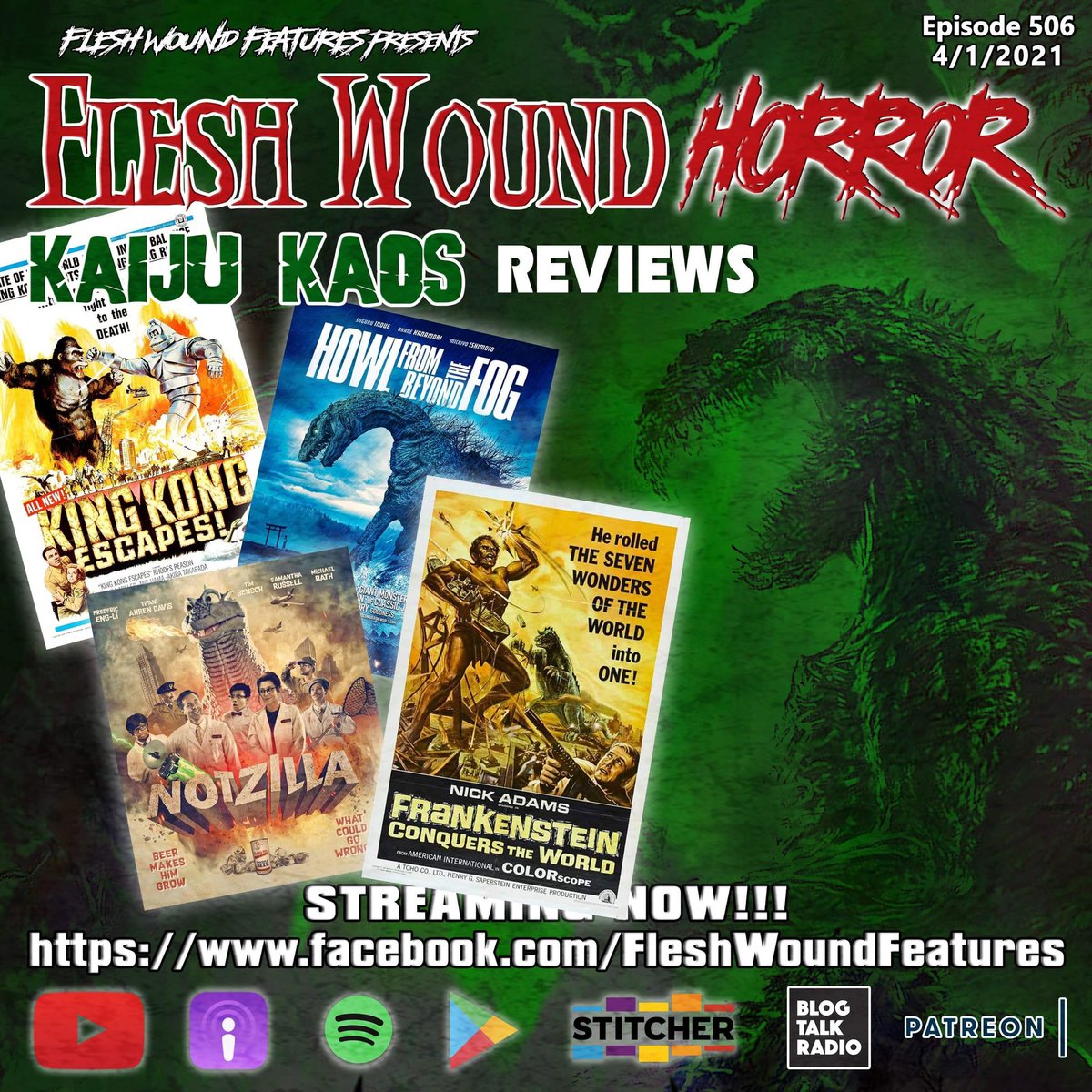 FleshWoundRadio's tweet photo. #FleshWoundHorror continues this week’s #Kaiju mayhem as we break down the new #Godzilla parody, #NOTZILLA, #TheHOWLFROMBEYONDTHEFOG, and the classics, #KINGKONGESCAPES, & #FRANKENSTEINCONQUERSTHEWORLD. @PromoteHorror @Horror_Retweet @SpreadtheHorror
https://t.co/xlfOa07wPP https://t.co/RhRqLOSuiY
