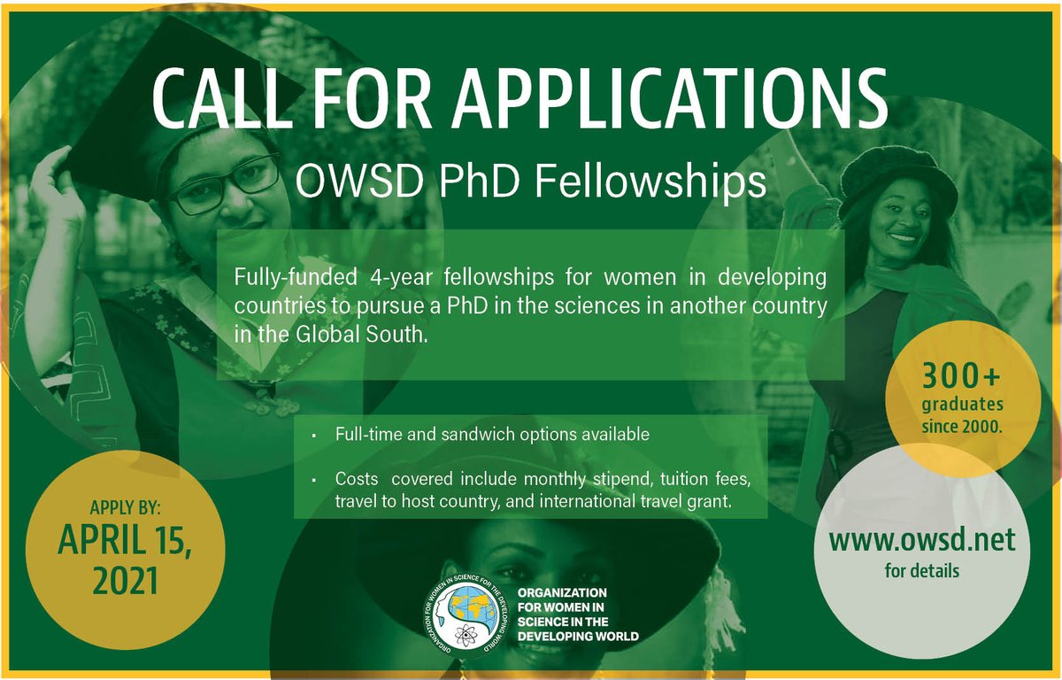 TWASnews's tweet photo. The deadline is only a week and a half away to apply for a PhD Fellowship through our friends at @OwsdSecretariat! Get full funding to pursue a doctorate in another developing country. Apply by 15 April: 

https://t.co/9KP1TxqFXQ https://t.co/Je5rfggjpF