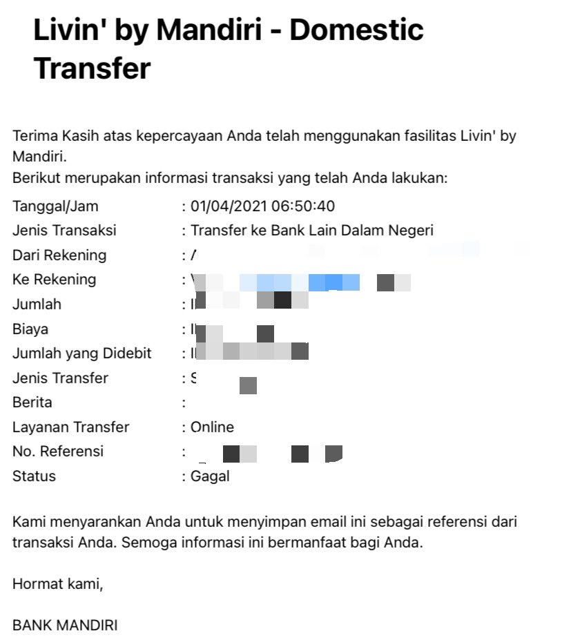 hillanom's tweet photo. + 1 nasabah @bankmandiri yang kecewa sama Livin’ by Mandiri. 
@KemenBUMN @BPKN_RI @ojkindonesia 
Kejadian seperti gambar namun terdebit dan proses pengembalian lama. Top. 
Powercash aja ada admin lho walau sehari dilunasin. 😬 https://t.co/bwJGnLn88m