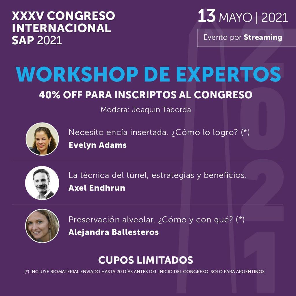 PRE CONGRESO, 6 y 13 de mayo 2021
Para inscribirte envíanos un WhatsApp al 1123902825
Para ver el programa visita nuestra página saperiodoncia.org.ar
No te lo pierdas, te esperamos!!