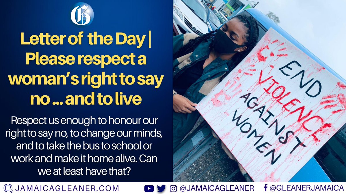 JamaicaGleaner's tweet photo. The Editor, Madam:

I was about nine years old when my body began to show signs of puberty. But nothing prepared me for the onslaught of unwanted male attention that accompanied it. 

Read more: https://t.co/xEa0fs9ENL #GLNROped https://t.co/Jc8EMRIB4G