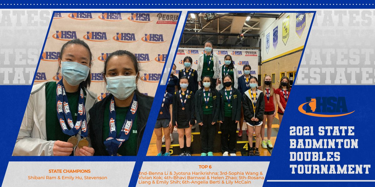 🏸2⃣0⃣2⃣1⃣ @IHSASTATE GIRLS BADMINTON🏅

🥇 SINGLES STATE CHAMPION🏸
Bhaavya Manikonda, Naperville North

🥇DOUBLES STATE CHAMPIONS🏸
Shibani Ram &amp; Emily Hu, Stevenson

🏆TEAM STANDINGS🏆
1. Naperville North
2. <a href="/stevensonhs/">Stevenson High School</a>
T3. <a href="/NeuquaValley/">Neuqua Valley High School</a>
T3. <a href="/FremdVikings/">Fremd High School</a>
5. <a href="/HinsdaleSouthHS/">Hinsdale South HS</a>