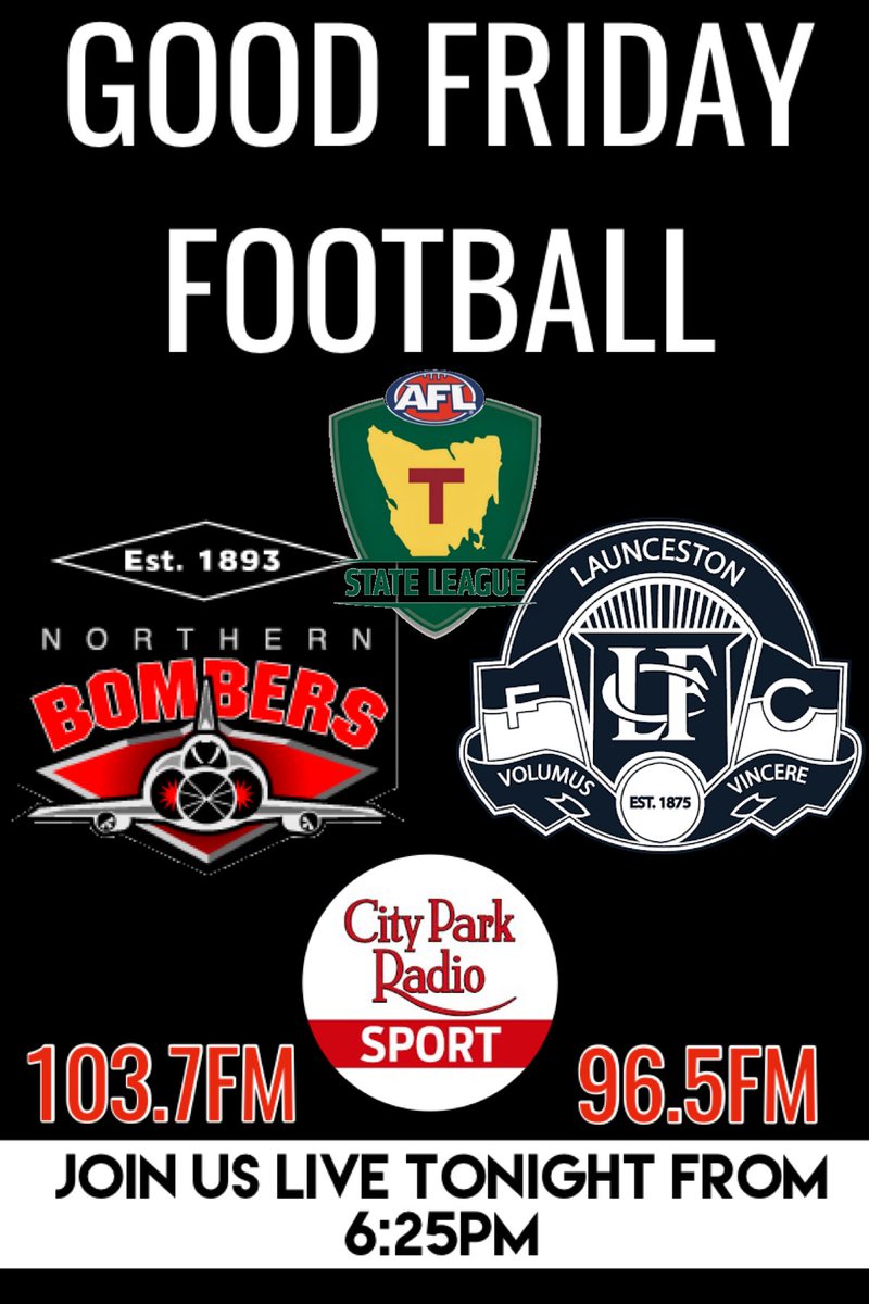 Tune in live tonight on @cityparkradio for the @TasStateLeague  GF rematch 
@NLFC_Bombers @LauncestonFC 👊🏼 🏉 📻