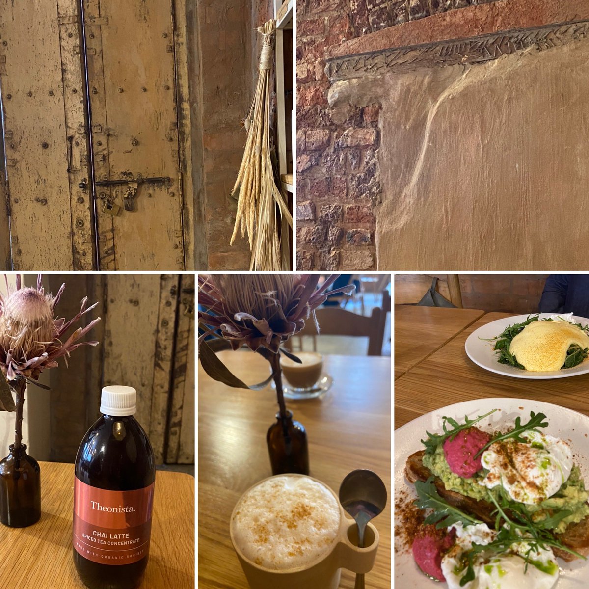 Delicious brunch @seedandcircus 
All my favourite things:
#exposedbrickwalls #olddoors #quirkydecor #chailatte #poachedeggs #beetroothummus #capetown #capetowneateries #capetownfoodie #capetownfood 
Left with 2 bottles of the <a href="/theonista/">CF Horne</a> #spicedchaiconcentrate