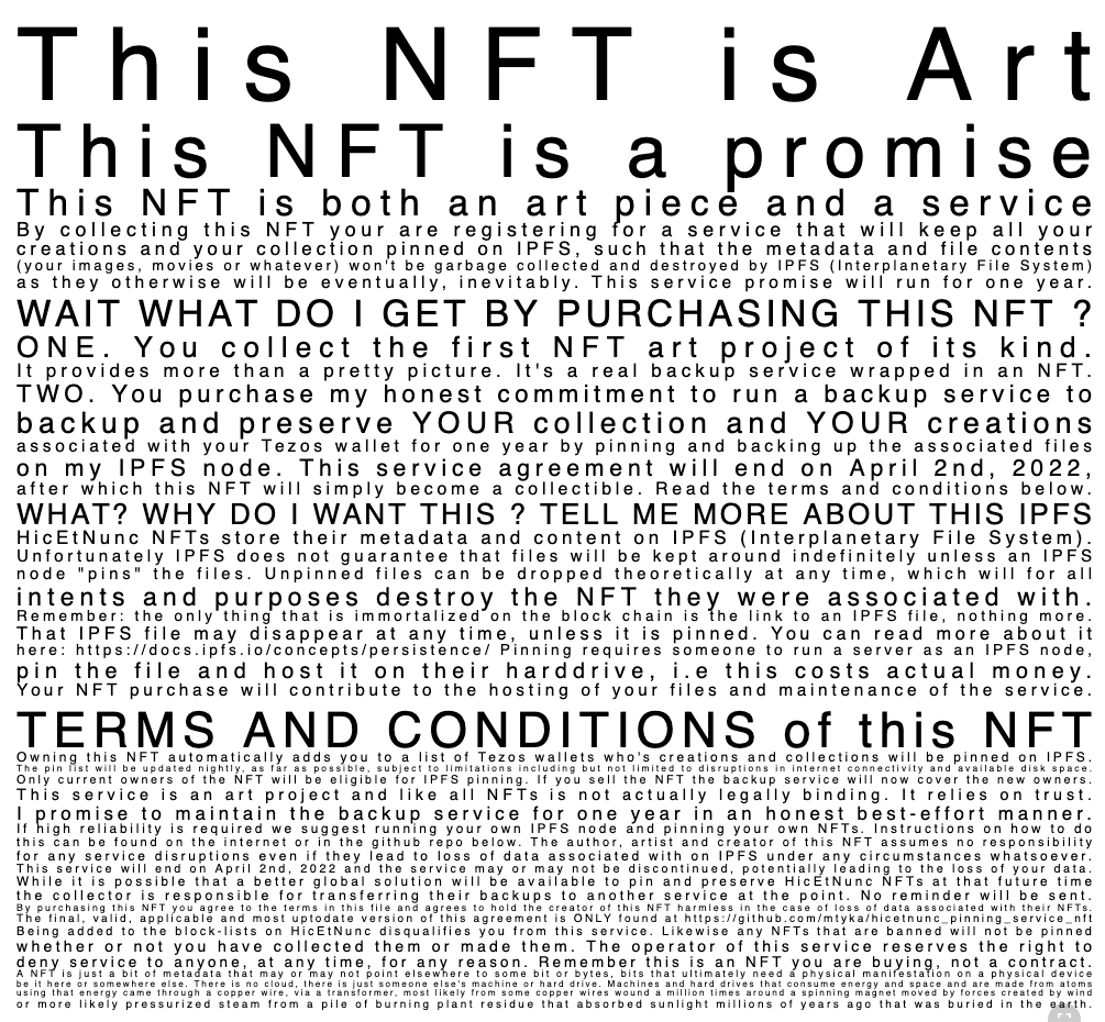 Mike Tyka on Twitter: &quot;New kind of #NFT on @hicetnunc2000: This is both an  art piece and an actual real backup service. Collect it &amp; your collection  and creations will be added