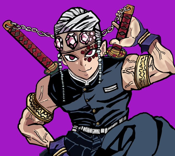 middle luck corporationさんがTwitterに投稿した宇髄天元(鬼滅の刃)のイラスト。