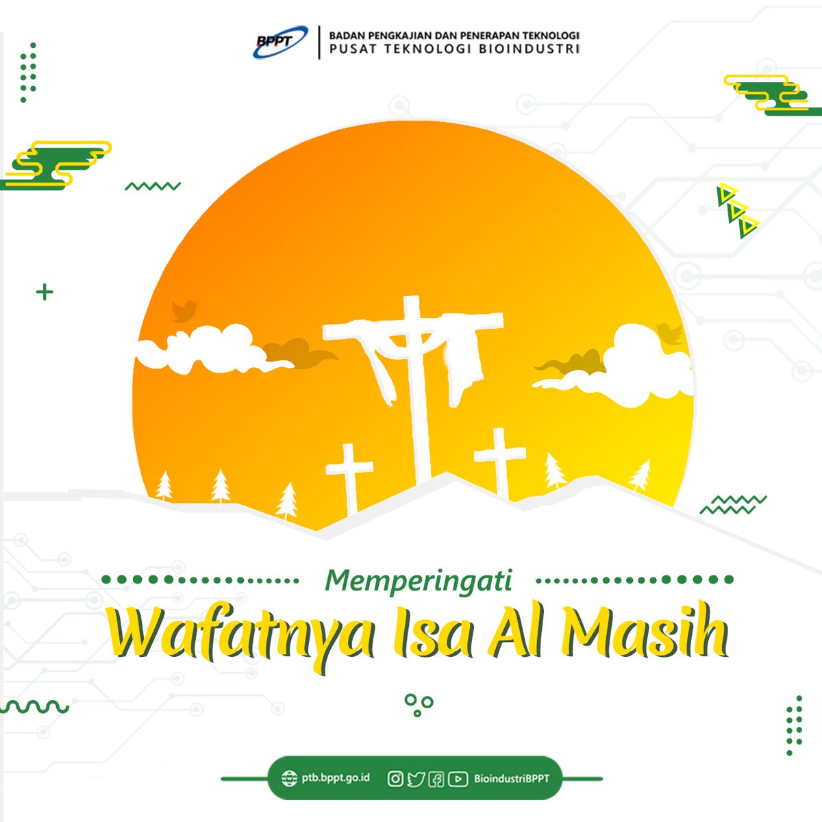 bioindustriBPPT's tweet image. [SELAMAT MEMPERINGATI WAFATNYA ISA AL MASIH]

Halo sobat Bioindustri!

#Biomin dan segenap keluarga besar PTB mengucapkan selamat memperingati Hari Wafatnya Isa Al Masih bagi yang merayakannya.

#BPPTRI
#SolidSmartSpeed
#BioindustriBPPT
#HariWafatnyaIsaAlMasih
#GoodFriday