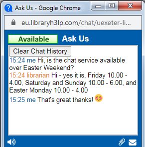 ExeterUniLib's tweet photo. Good Morning Everyone!
We are online today for chat queries from 10am until 4pm 👍
➡️ https://t.co/XLh4m76JCU
➡️ Your online library is open 24/7
#exeteruni
#exeteruniversity
#universityofexeter
#uniofexeter
#exeterunilib
#exeterunilibrary
#exeguild
#exeterguild https://t.co/Ge0UCEwINg