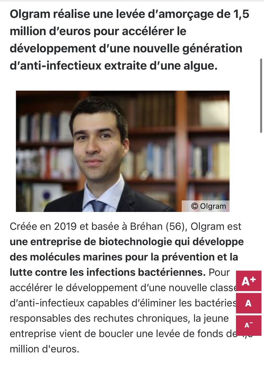 Inspirant, innovant, nous sommes heureux d accompagner Olgram dans ce développement d’une nouvelle génération d anti-infectieux à base d’algues. <a href="/CreditDd22/">Crédit Mutuel DD22</a> <a href="/CMBretagne/">CMBretagne</a>